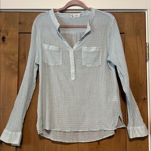 Carve Designs Top Womens L Striped Dylan Blouse Gauzey Organic Cotton Sheer